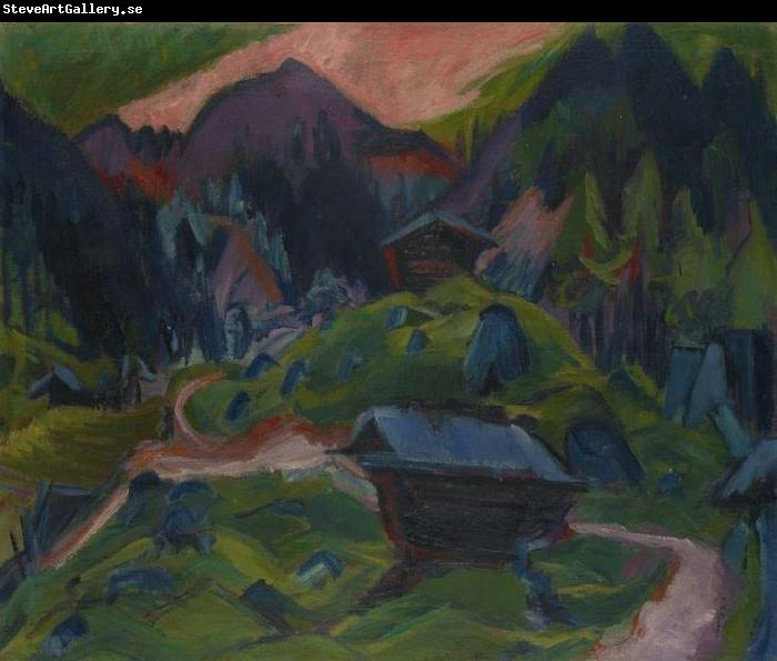 Ernst Ludwig Kirchner Kummeralp Mountain and Two Sheds